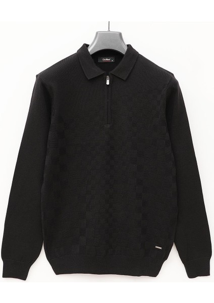 Erkek Şardonsuz Uzun Kol Ince Polo Yaka Sweatshirt - 189052 - Siyah