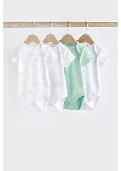 % 100 Pamuklu Adaçayı Yeşili Kısa Kollu 4’lü Body Zıbın Set