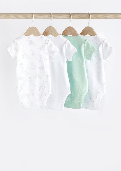 % 100 Pamuklu Adaçayı Yeşili Kısa Kollu 4’lü Body Zıbın Set fiyatları