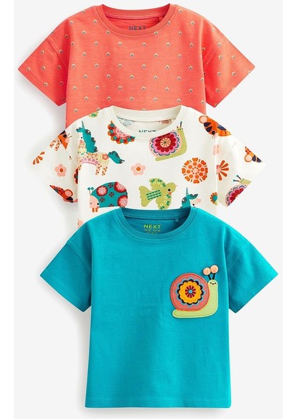 % 100 Pamuklu Turuncu Hayvan Desenli 3’lü Body Thsirt Set