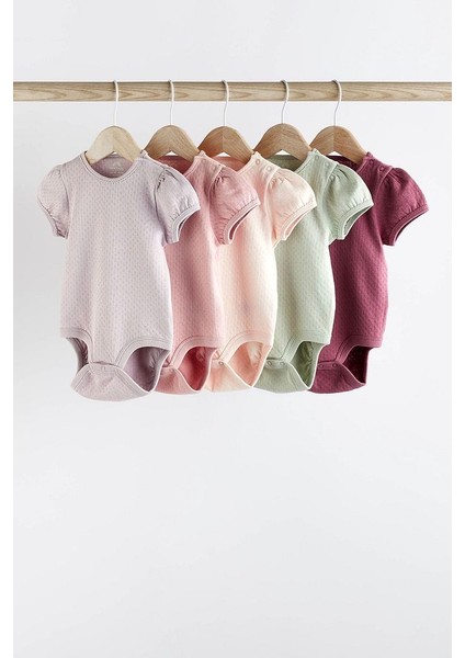 % 100 Pamuklu Pembe Dokuku Kısa Kollu 5’li Body Zıbın Set