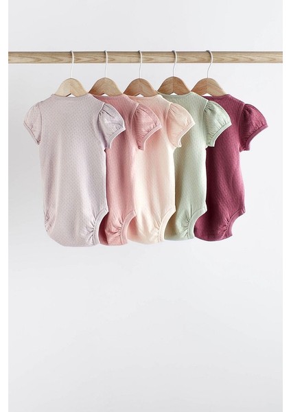 % 100 Pamuklu Pembe Dokuku Kısa Kollu 5’li Body Zıbın Set fiyatları