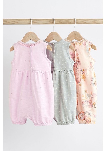 % 100 Pamuklu Pembe Deniz Kabuğu Desenli 3’lü Romper Set fiyatları
