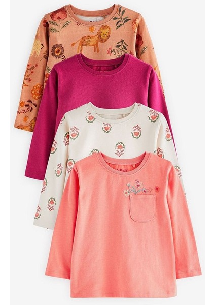 % 100 Pamuklu Pink Floral Thsirt Body Set