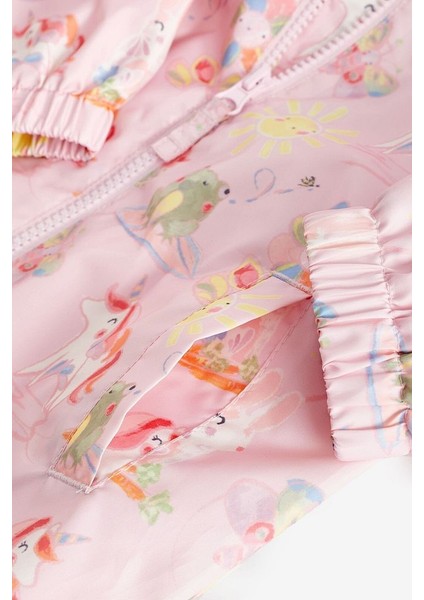 Pembe Unicorn Desenli Suya Dayanıklı Kapüşonlu Ceket /yağmurluk