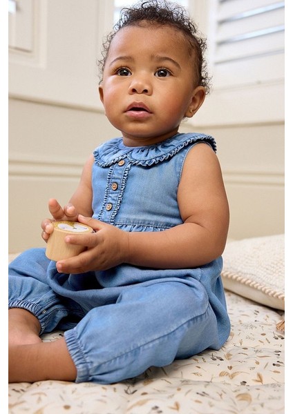 Mavi Denim Bebe Fırfır Yaka Romper