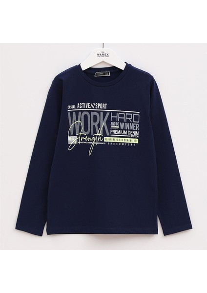 Erkek Çocuk Uzun Kol Ince Tişört - (7 Yaş-12 Yaş) - 15466 - Lacivert