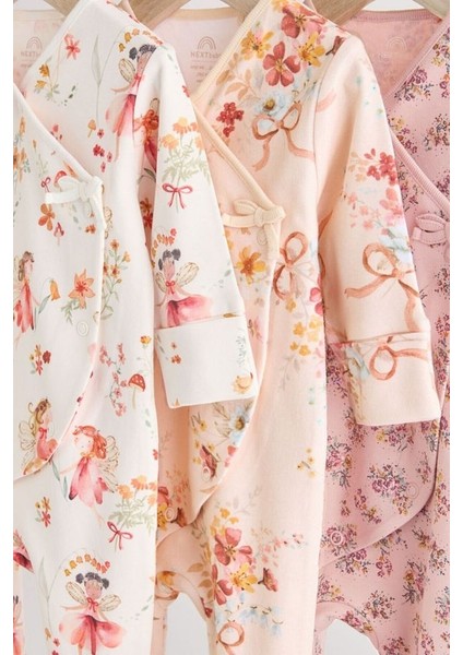 % 100 Pamuklu Krem Pembe Çiçek Desenli 3'lü Tulum Set modelleri