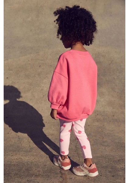 Pamuklu Pembe Baskılı Sweatshirt Tayt Alt Üst Takım fiyatları
