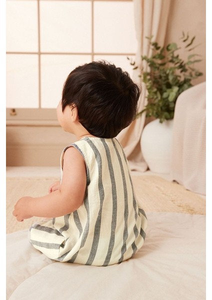 % 100 Pamuklu Beyaz Gri Çizgili Romper fiyatları