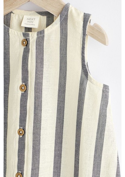 % 100 Pamuklu Beyaz Gri Çizgili Romper indirimleri
