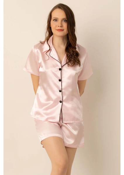 Faryanight Saten Düğmeli Gömlek Şortlu Pijama Takımı