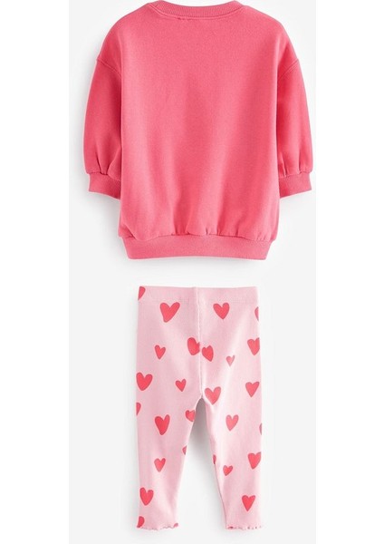 Pamuklu Pembe Baskılı Sweatshirt Tayt Alt Üst Takım indirimleri