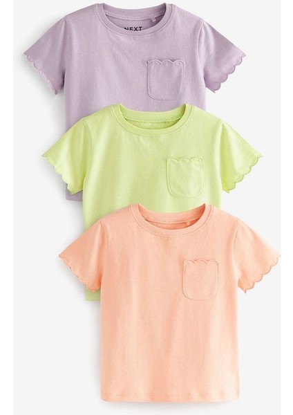 Pamuklu Leylak Yeşil Turuncu Kısa Kollu 3’lü Tshirt Set