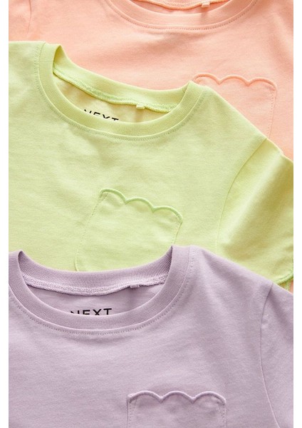 Pamuklu Leylak Yeşil Turuncu Kısa Kollu 3’lü Tshirt Set modelleri