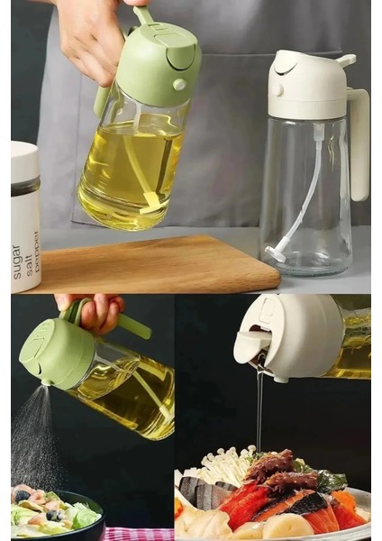 450 ml Çift Kullanımlı 2 Fonksiyonlu Cam Yağdanlık ve Püskürtmeli Sprey Yağdanlık (1 Adet)