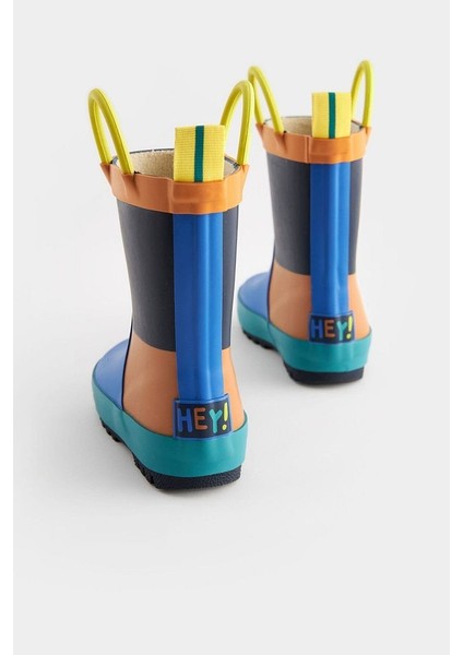 Mavi Turuncu Renk Bloklu Su Geçirmez Yağmur Botu /çizme fırsatları
