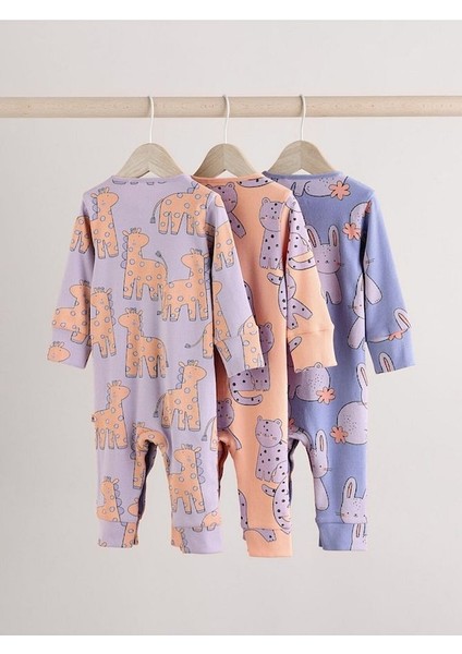 %100 Pamuklu Leylak Moru Hayvan Desenli 3'lü Tulum Set fiyatları