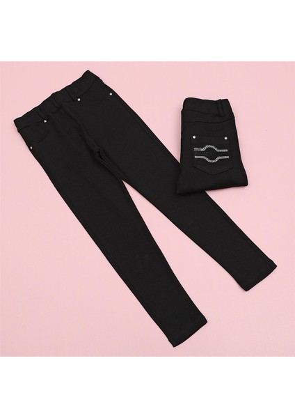 Kız Çocuk Şardonsuz Ince Pantolon - 22197 - Siyah