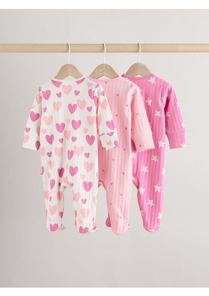 N %100 Pamuklu Pembe Kalp Desenli 3'lü Tulum Set fiyatları