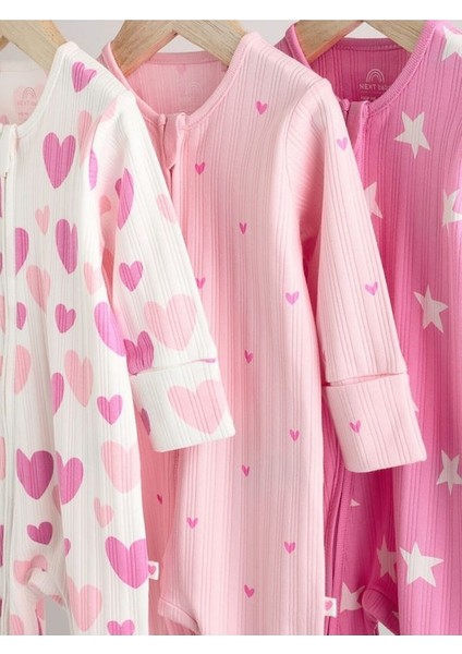 N %100 Pamuklu Pembe Kalp Desenli 3'lü Tulum Set modelleri