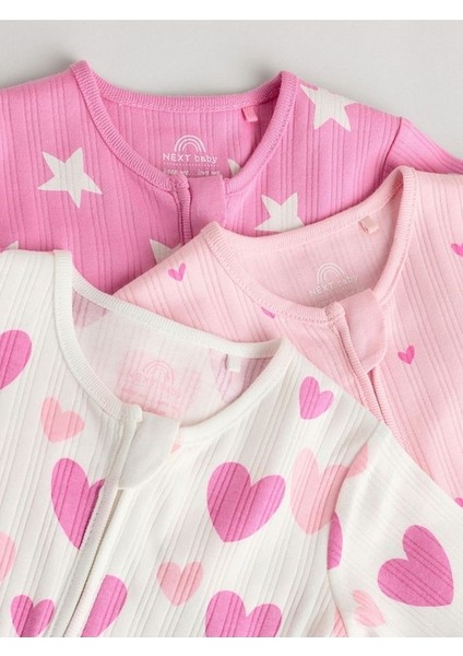 N %100 Pamuklu Pembe Kalp Desenli 3'lü Tulum Set fırsatları
