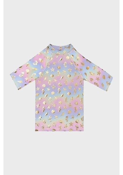 Golden Desenli Kolay Kuruyan Uv Korumalı T Shirt Kız Çocuk T Shirt ST2514000001
