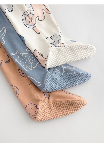 %100 Pamuklu Mavi Animal Desenli 3'lü Tulum Set modelleri