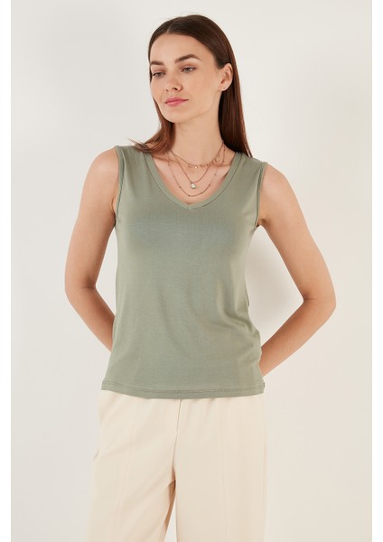 Slim Fit V Yaka Kalın Askılı 2' Li Paket Bluz Bayan Bluz 5864384S2