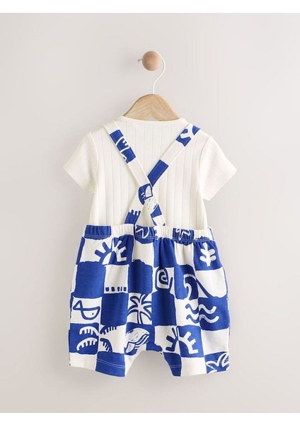 %100 Pamuklu Mavi Baskılı Salopet Body Zıbın Set fiyatları