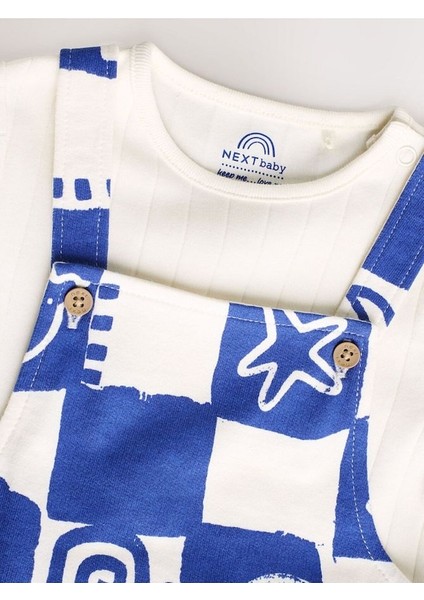 %100 Pamuklu Mavi Baskılı Salopet Body Zıbın Set modelleri