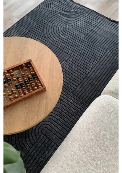 Akça Modern Tasarım Yıkanabilir Dokuma Kaymaz Taban Halı Yolluk Kilim Antrasit