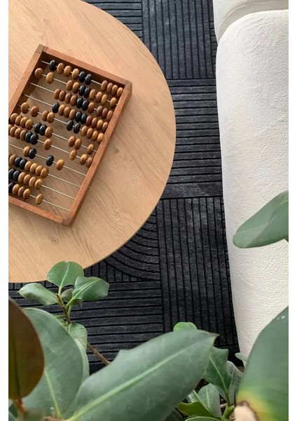 Akça Modern Tasarım Yıkanabilir Dokuma Kaymaz Taban Halı Yolluk Kilim Antrasit