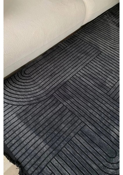 Akça Modern Tasarım Yıkanabilir Dokuma Kaymaz Taban Halı Yolluk Kilim Antrasit
