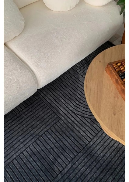 Akça Modern Tasarım Yıkanabilir Dokuma Kaymaz Taban Halı Yolluk Kilim Antrasit