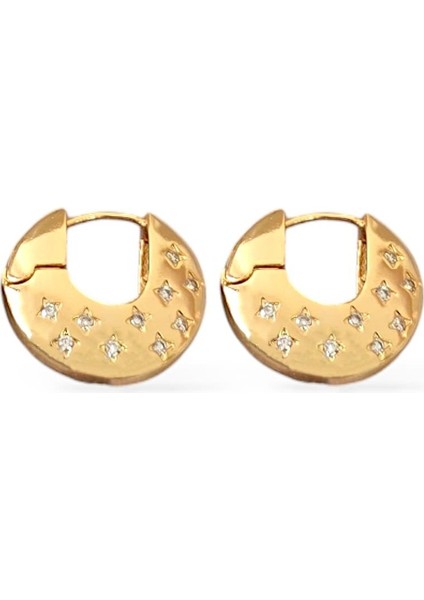 Yıldız Taşlı Oval Halka Çelik Küpe