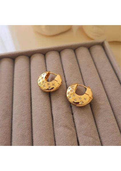 Yıldız Taşlı Oval Halka Çelik Küpe modelleri