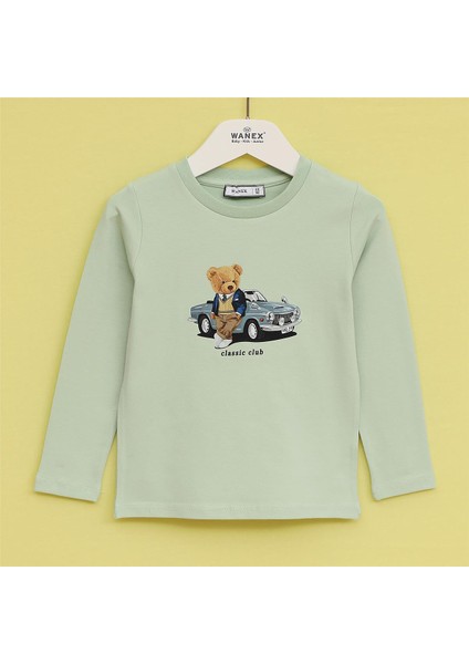 Erkek Çocuk O Yaka Uzun Kol Ince Tişört - (2 Yaş-7 Yaş) - 16623 - Su Yeşili
