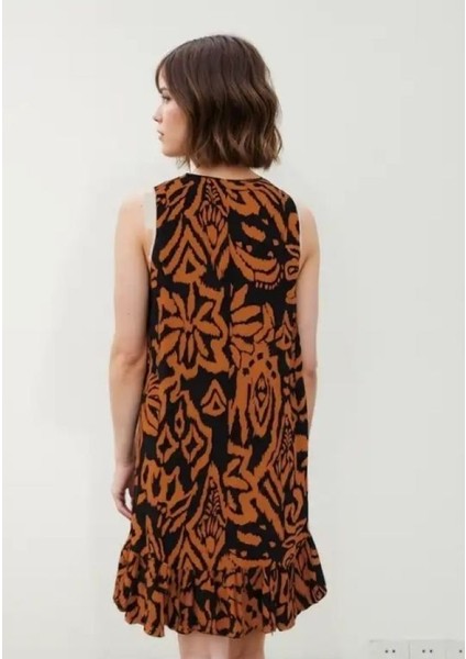 Kadın Desenli Kolsuz Askılı Volanlı Yazlık Viskon Elbise Eteği Fırfırlı fırsatları