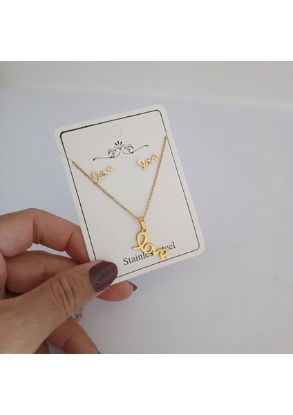 Çelik Gold Love Kolye Seti fiyatları