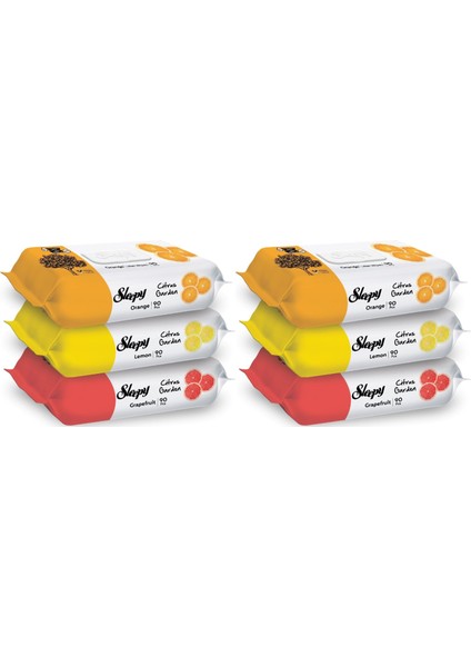 Islak Havlu Mendil Meyve Çeşitleri 90 Yaprak (6 Lı Set) Plastik Kapaklı (Citrus Garden)