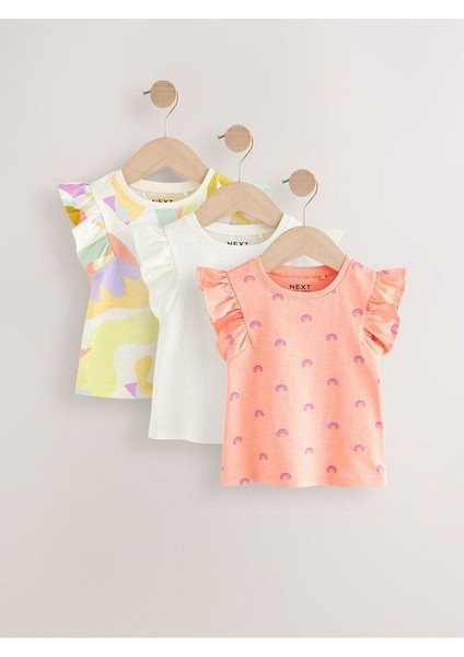 Pamuklu Gökkuşağı Desenli Kısa Kollu Taytlı 3'lü Alt Üst Takım fiyatları