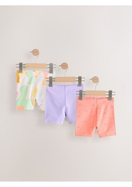 Pamuklu Gökkuşağı Desenli Kısa Kollu Taytlı 3'lü Alt Üst Takım modelleri