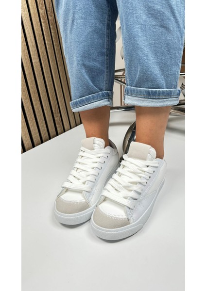 Günlük Kadın Sneaker Bağcıklı Tırtıklı Taban Süet Detaylı Yürüyüş Spor Ayakkabı 07