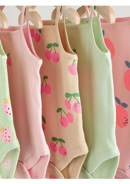 % 100 Pamuklu Yeşil Pembe Meyve Desenli Ip Askılı 5'li Body Zıbın Set modelleri