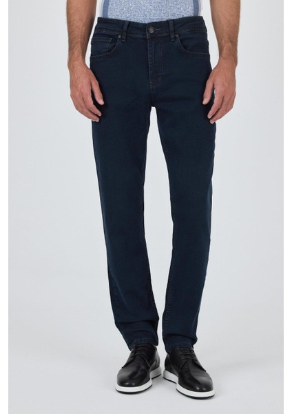 Koyu Lacivert Gabardin 5 Cep Düz Paça Casual Slim Fit Pamuklu Denim Pantolon 1023250154