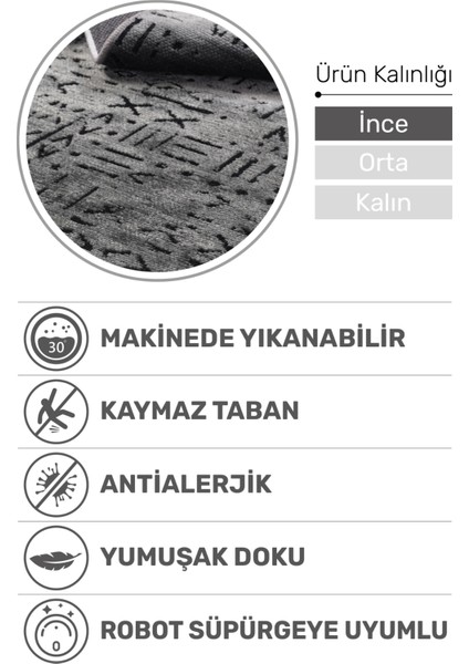 Venüs Antrasit Iskandinav Desenli Kaymaz Pamuk Kilim – Makinede Yıkanabilir, Modern ve Şık Tasarım Halı