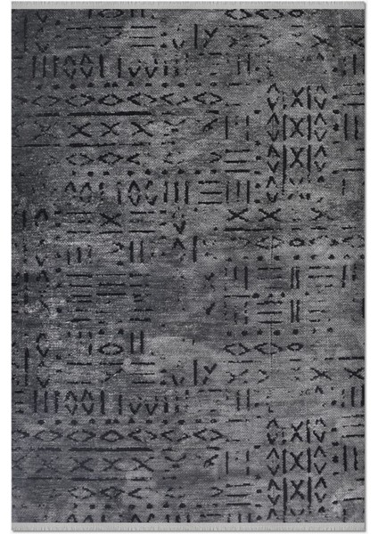 Venüs Antrasit Iskandinav Desenli Kaymaz Pamuk Kilim – Makinede Yıkanabilir, Modern ve Şık Tasarım Halı