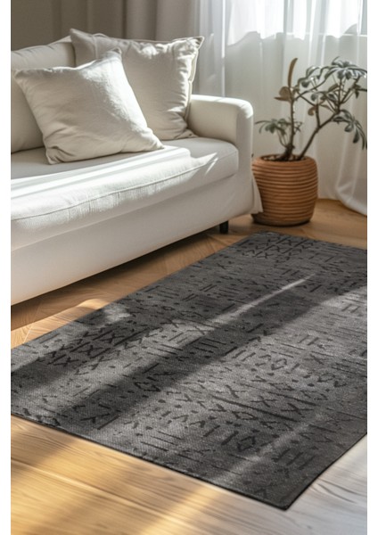 Venüs Antrasit Iskandinav Desenli Kaymaz Pamuk Kilim – Makinede Yıkanabilir, Modern ve Şık Tasarım Halı