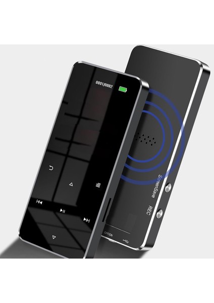 Bluetooth Mp3 Mp4 Çalar Ses Kayıt Şarjlı Player Dahili Hoparlör ve Kulaklık 16 GB Hafızalı Dokunmatik Siyah